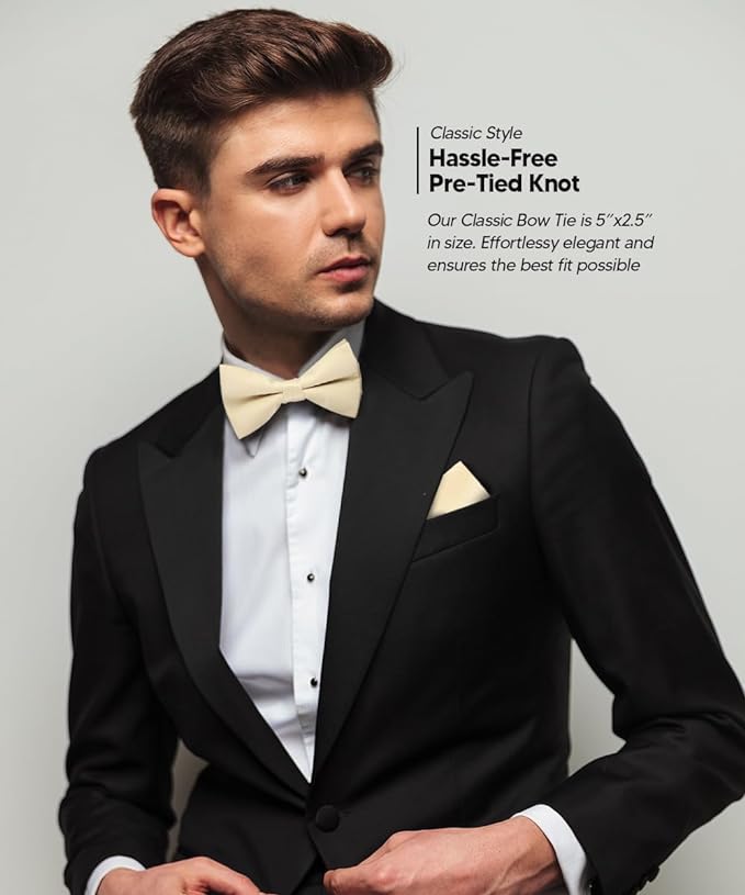 Vittorio Farina Classic Bow Tie & Pocket Square - basic - bow - tie - hanky - beige - Classy Cufflinks