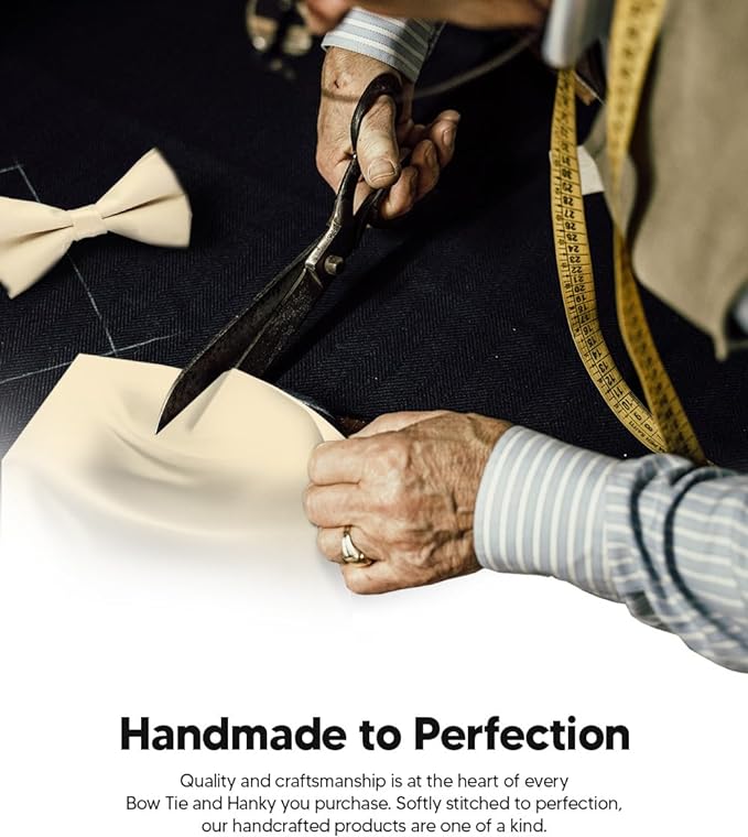Vittorio Farina Classic Bow Tie &amp; Pocket Square - basic - bow - tie - hanky - beige - Classy Cufflinks
