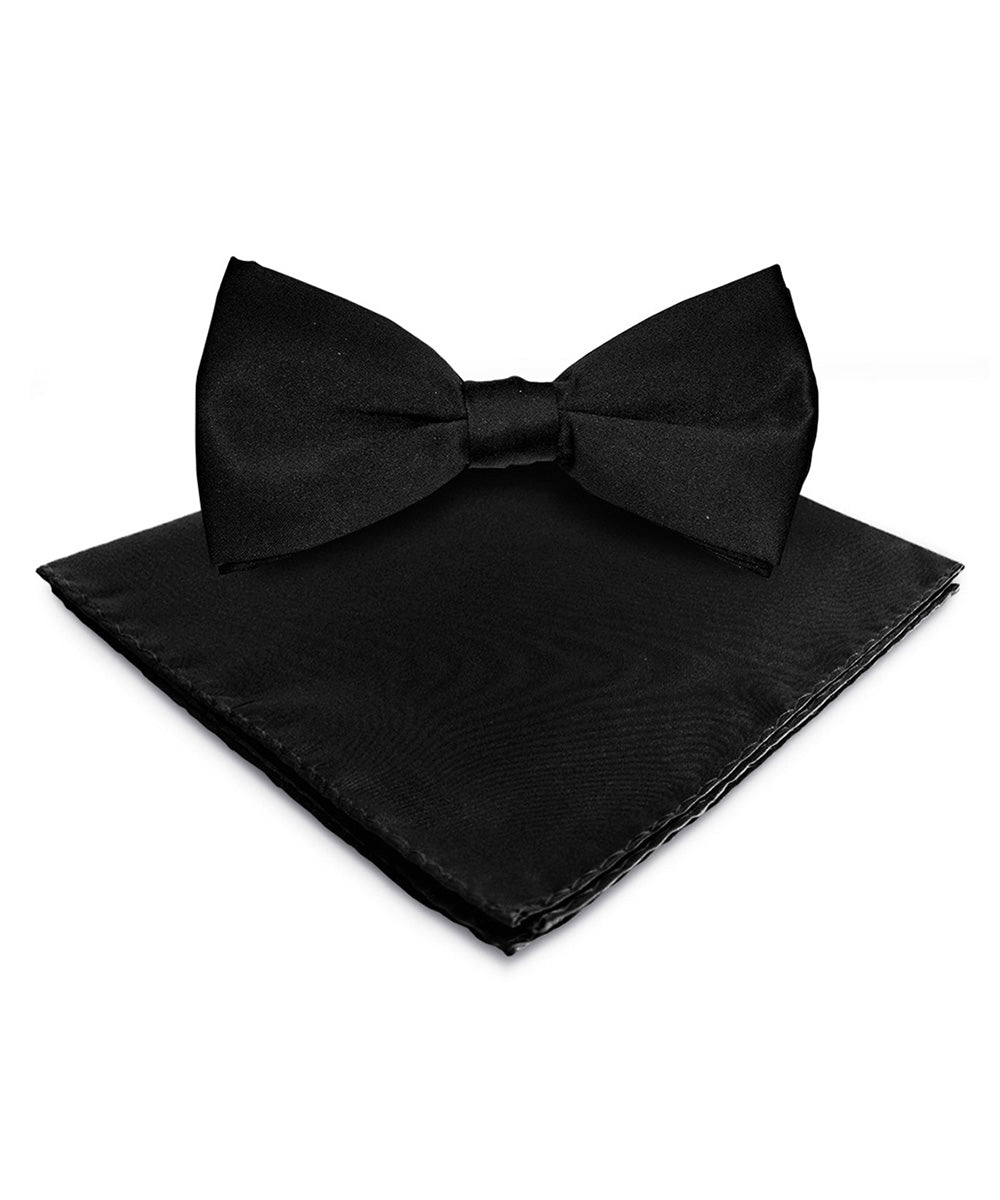 Vittorio Farina Men's Satin Bow Tie & Pocket Square in Gift Box - basic - bow - tie - hanky - black - Classy Cufflinks