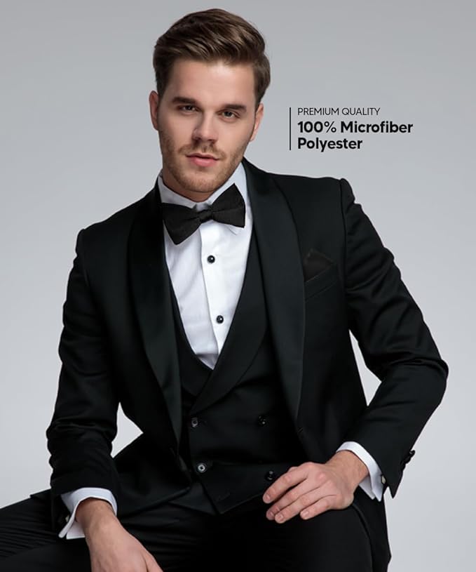 Vittorio Farina Classic Bow Tie &amp; Pocket Square - basic - bow - tie - hanky - black - Classy Cufflinks