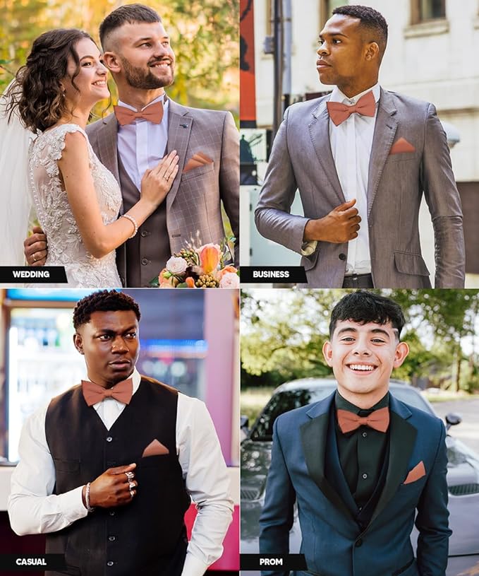 Vittorio Farina Classic Bow Tie &amp; Pocket Square - basic - bow - tie - hanky - blush - Classy Cufflinks