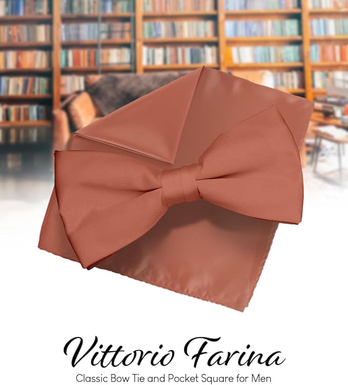 Vittorio Farina Classic Bow Tie &amp; Pocket Square - basic - bow - tie - hanky - blush - Classy Cufflinks