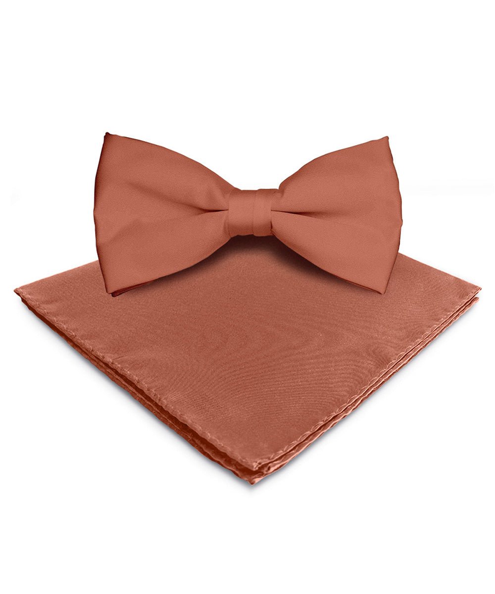 Vittorio Farina Men's Satin Bow Tie &amp; Pocket Square in Gift Box - basic - bow - tie - hanky - blush - Classy Cufflinks