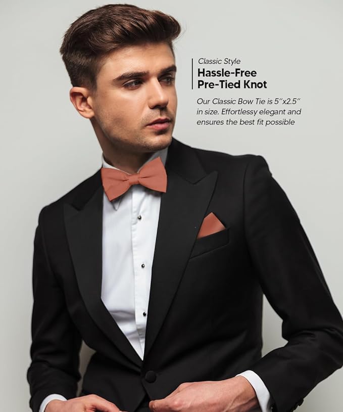 Vittorio Farina Classic Bow Tie &amp; Pocket Square - basic - bow - tie - hanky - blush - Classy Cufflinks