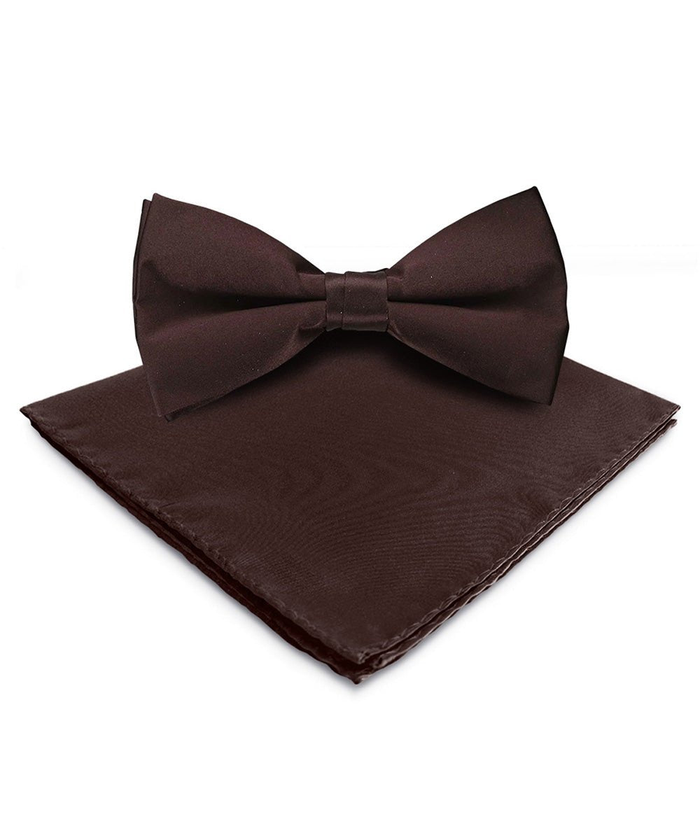 Vittorio Farina Men's Satin Bow Tie &amp; Pocket Square in Gift Box - basic - bow - tie - hanky - brown - Classy Cufflinks