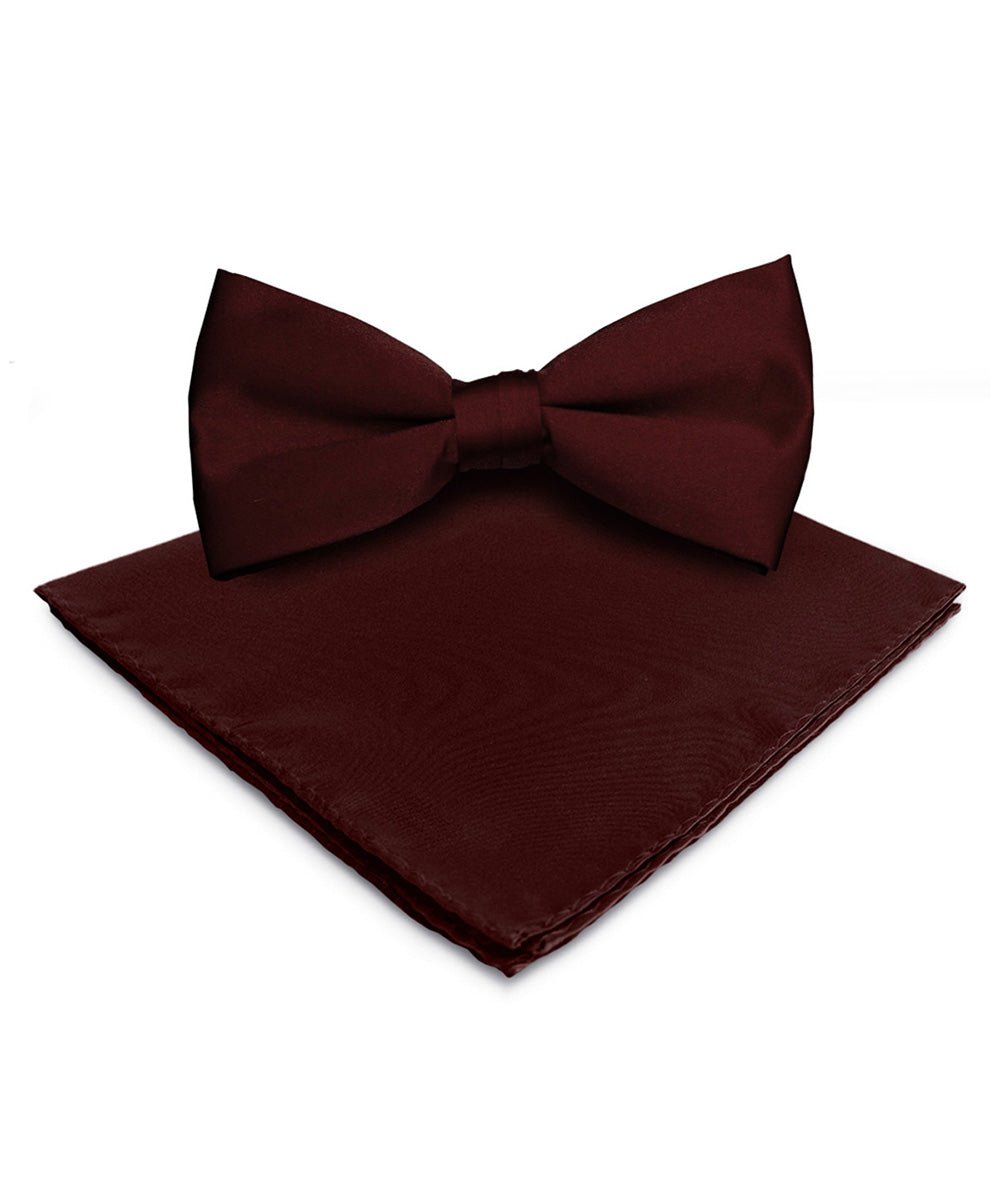 Vittorio Farina Men's Satin Bow Tie &amp; Pocket Square in Gift Box - basic - bow - tie - hanky - burgundy - Classy Cufflinks