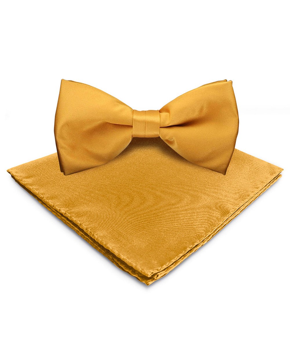 Vittorio Farina Men's Satin Bow Tie &amp; Pocket Square in Gift Box - basic - bow - tie - hanky - gold - Classy Cufflinks