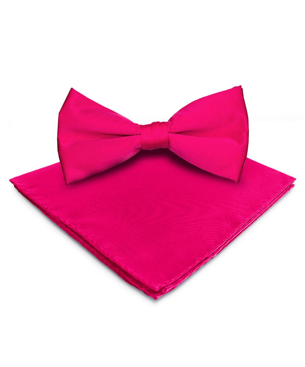 Vittorio Farina Men's Satin Bow Tie &amp; Pocket Square in Gift Box - basic - bow - tie - hanky - hot - pink - Classy Cufflinks