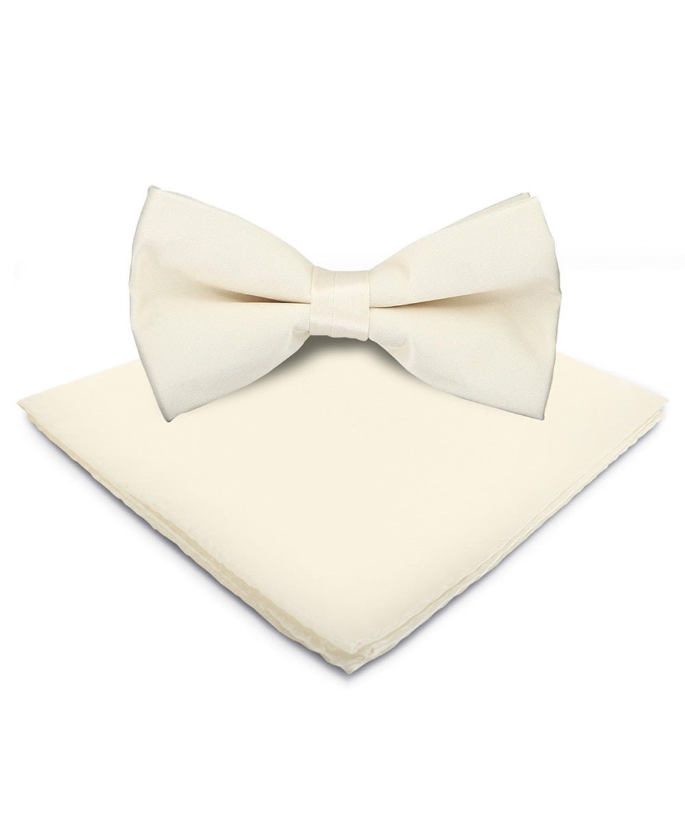 Vittorio Farina Men's Satin Bow Tie &amp; Pocket Square in Gift Box - basic - bow - tie - hanky - ivory - Classy Cufflinks