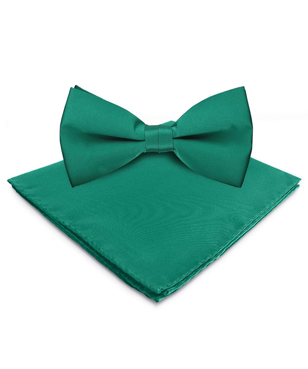 Vittorio Farina Men's Satin Bow Tie & Pocket Square in Gift Box - basic - bow - tie - hanky - kelly - Classy Cufflinks