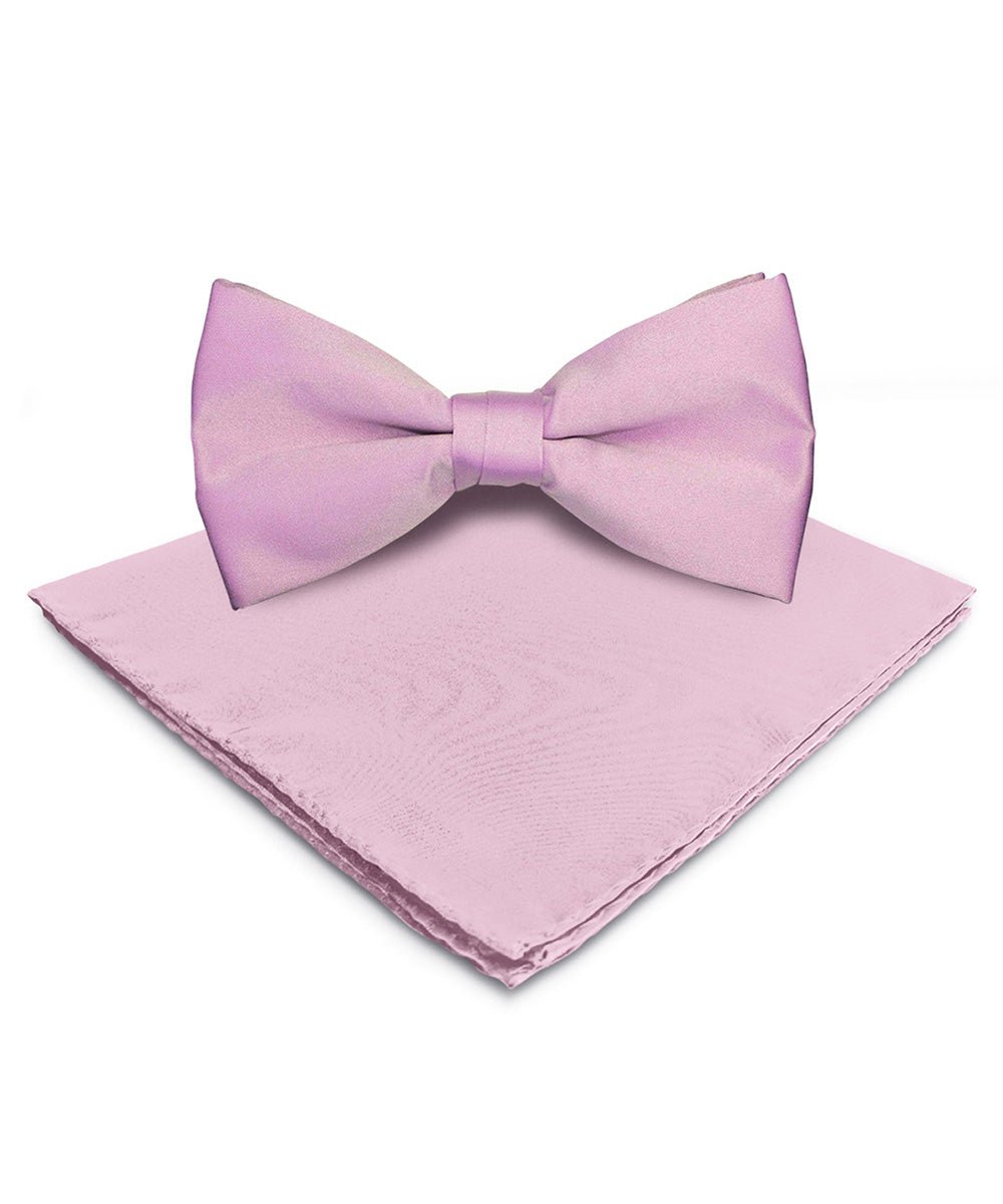 Vittorio Farina Men's Satin Bow Tie & Pocket Square in Gift Box - basic - bow - tie - hanky - lavender - Classy Cufflinks