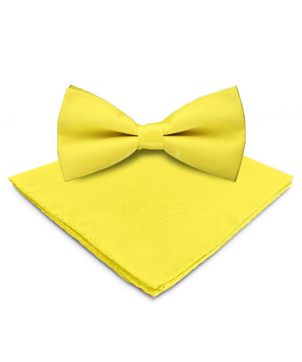 Vittorio Farina Men's Satin Bow Tie & Pocket Square in Gift Box - basic - bow - tie - hanky - lemon - Classy Cufflinks