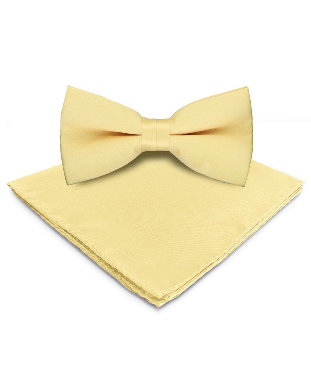 Vittorio Farina Men's Satin Bow Tie &amp; Pocket Square in Gift Box - basic - bow - tie - hanky - maize - Classy Cufflinks