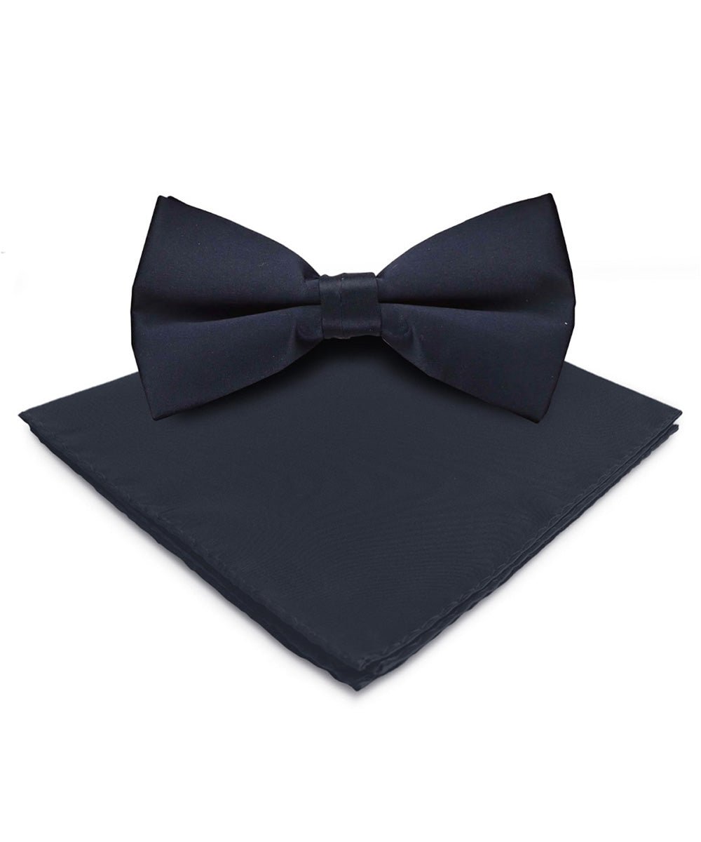Vittorio Farina Men's Satin Bow Tie &amp; Pocket Square in Gift Box - basic - bow - tie - hanky - navy - Classy Cufflinks