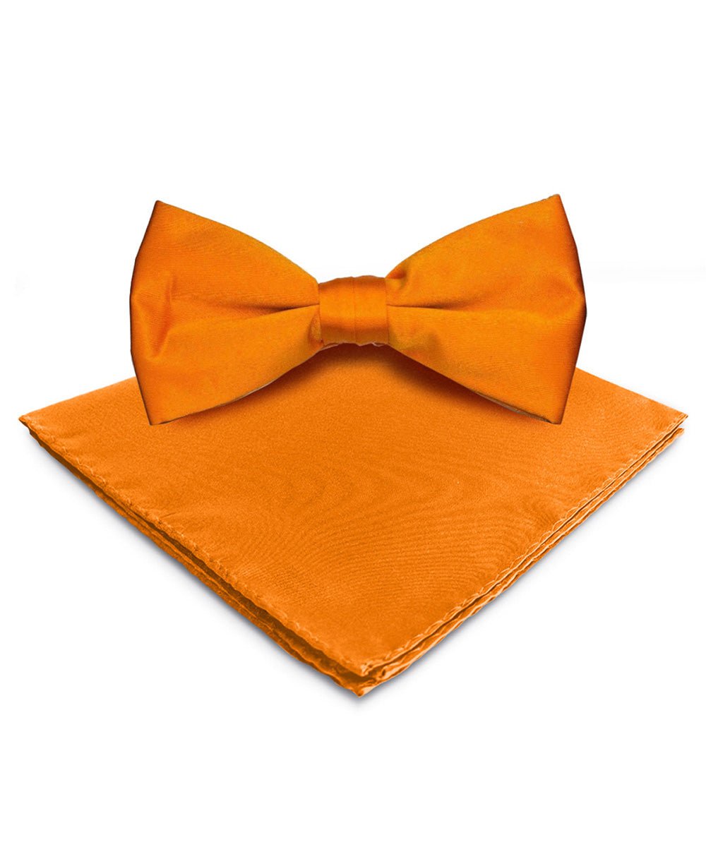 Vittorio Farina Men's Satin Bow Tie &amp; Pocket Square in Gift Box - basic - bow - tie - hanky - orange - Classy Cufflinks