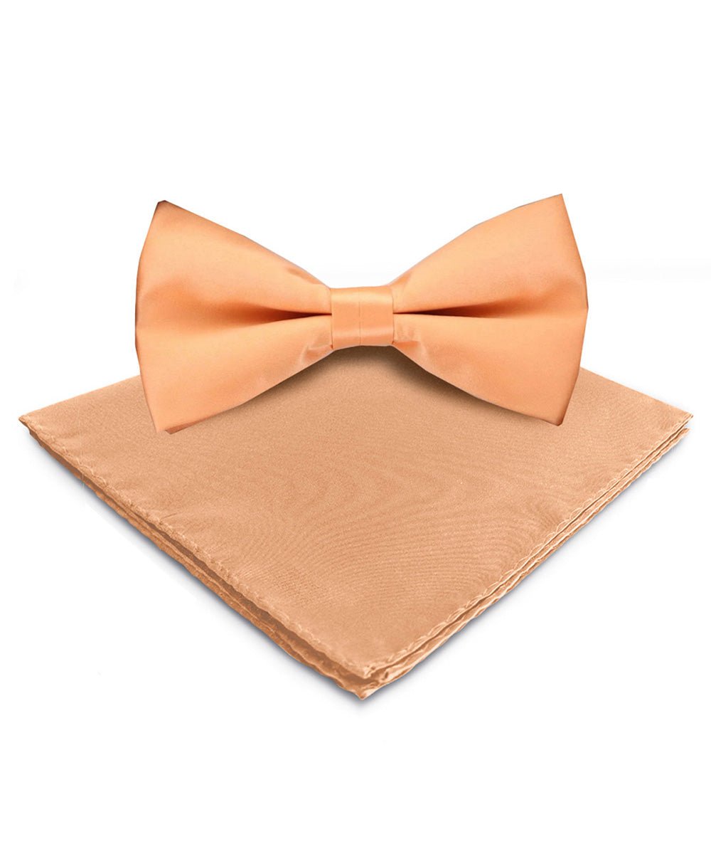 Vittorio Farina Men's Satin Bow Tie & Pocket Square in Gift Box - basic - bow - tie - hanky - peach - Classy Cufflinks