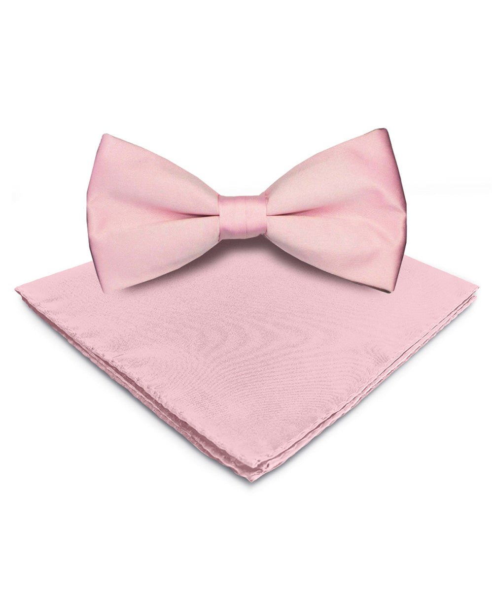 Vittorio Farina Men's Satin Bow Tie & Pocket Square in Gift Box - basic - bow - tie - hanky - pink - Classy Cufflinks
