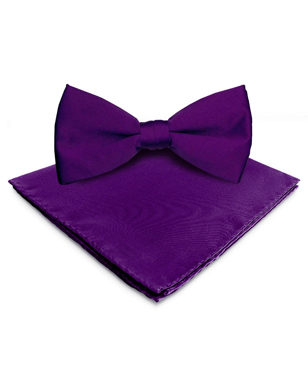 Vittorio Farina Men's Satin Bow Tie &amp; Pocket Square in Gift Box - basic - bow - tie - hanky - purple - Classy Cufflinks