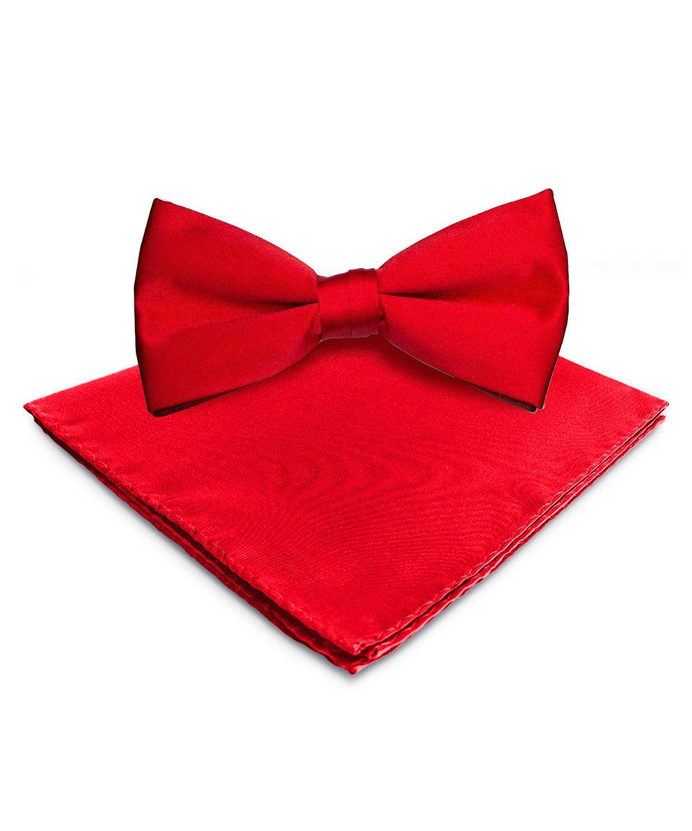 Vittorio Farina Men's Satin Bow Tie &amp; Pocket Square in Gift Box - basic - bow - tie - hanky - red - Classy Cufflinks