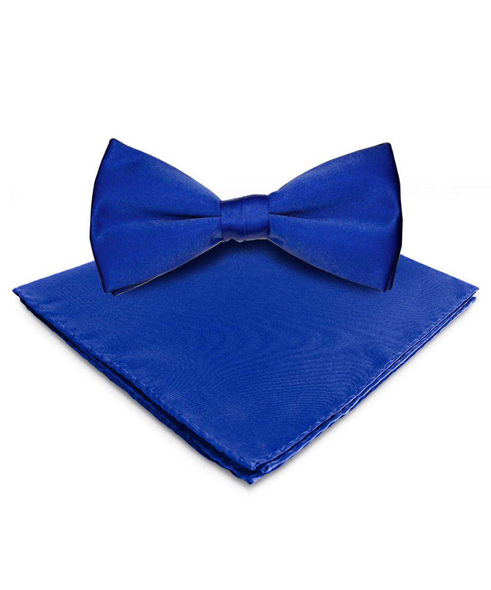 Vittorio Farina Men's Satin Bow Tie &amp; Pocket Square in Gift Box - basic - bow - tie - hanky - royal - Classy Cufflinks