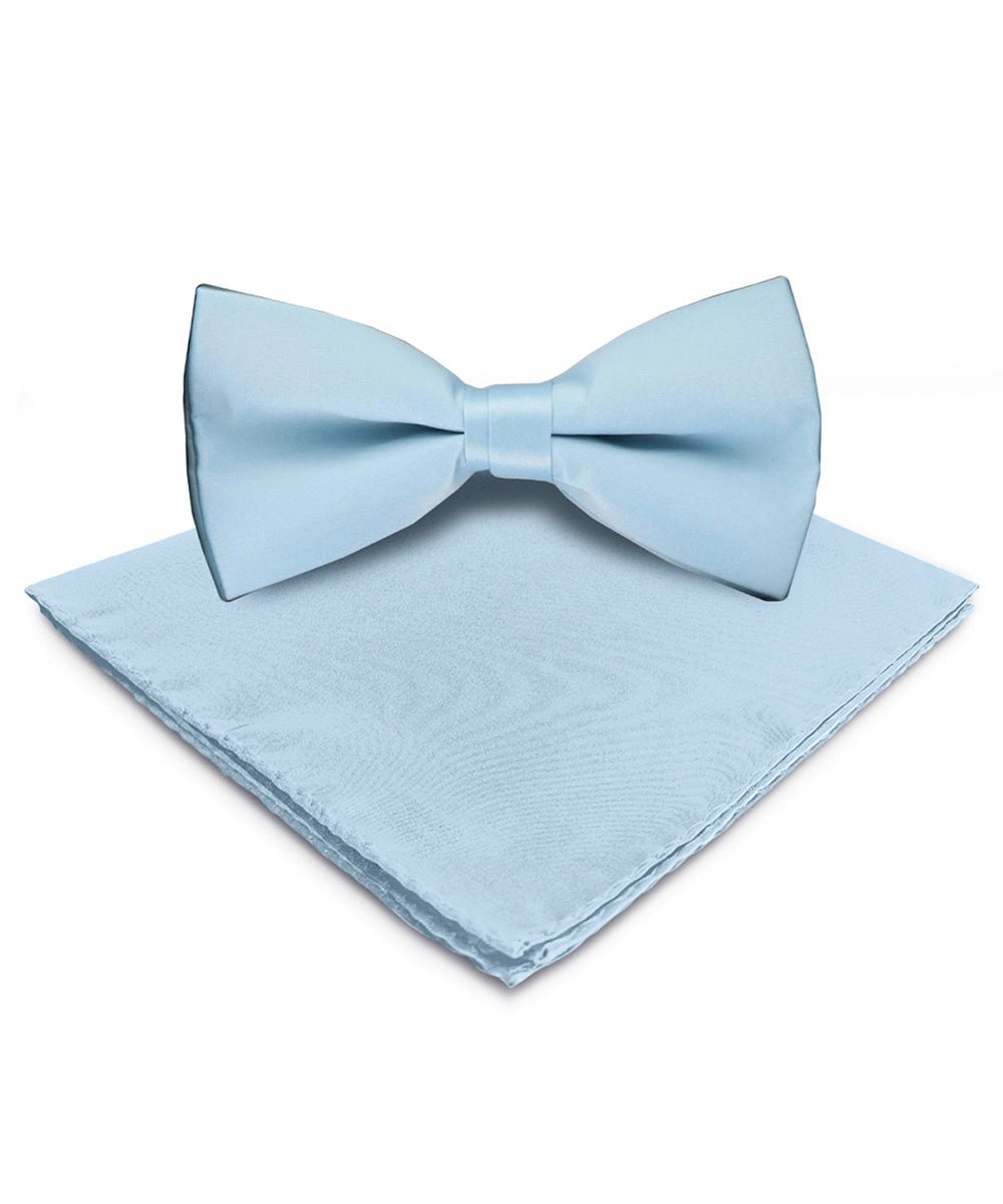 Vittorio Farina Men's Satin Bow Tie &amp; Pocket Square in Gift Box - basic - bow - tie - hanky - sky - Classy Cufflinks