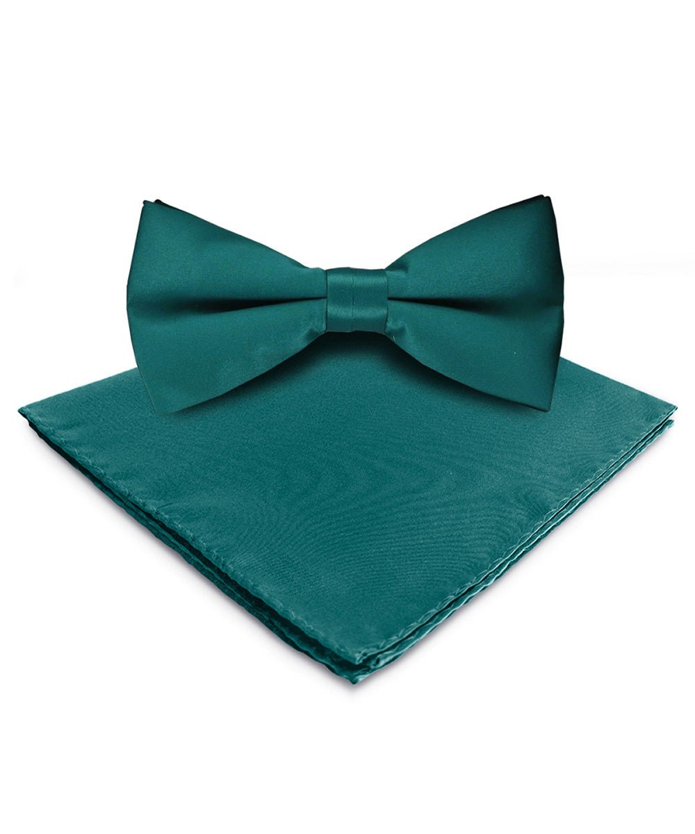 Vittorio Farina Men's Satin Bow Tie &amp; Pocket Square in Gift Box - basic - bow - tie - hanky - teal - Classy Cufflinks
