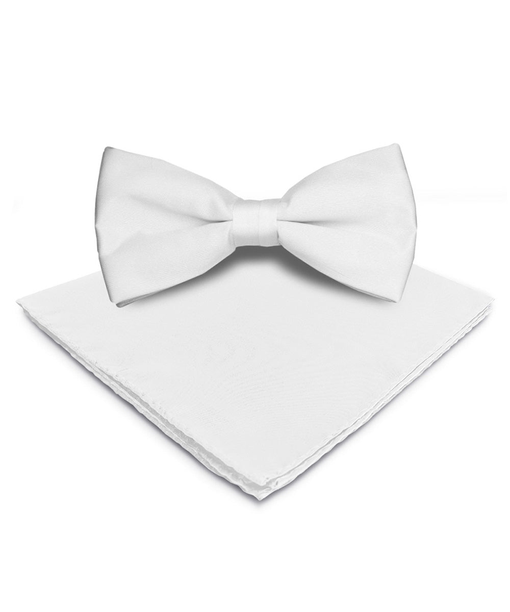 Vittorio Farina Men's Satin Bow Tie &amp; Pocket Square in Gift Box - basic - bow - tie - hanky - white - Classy Cufflinks