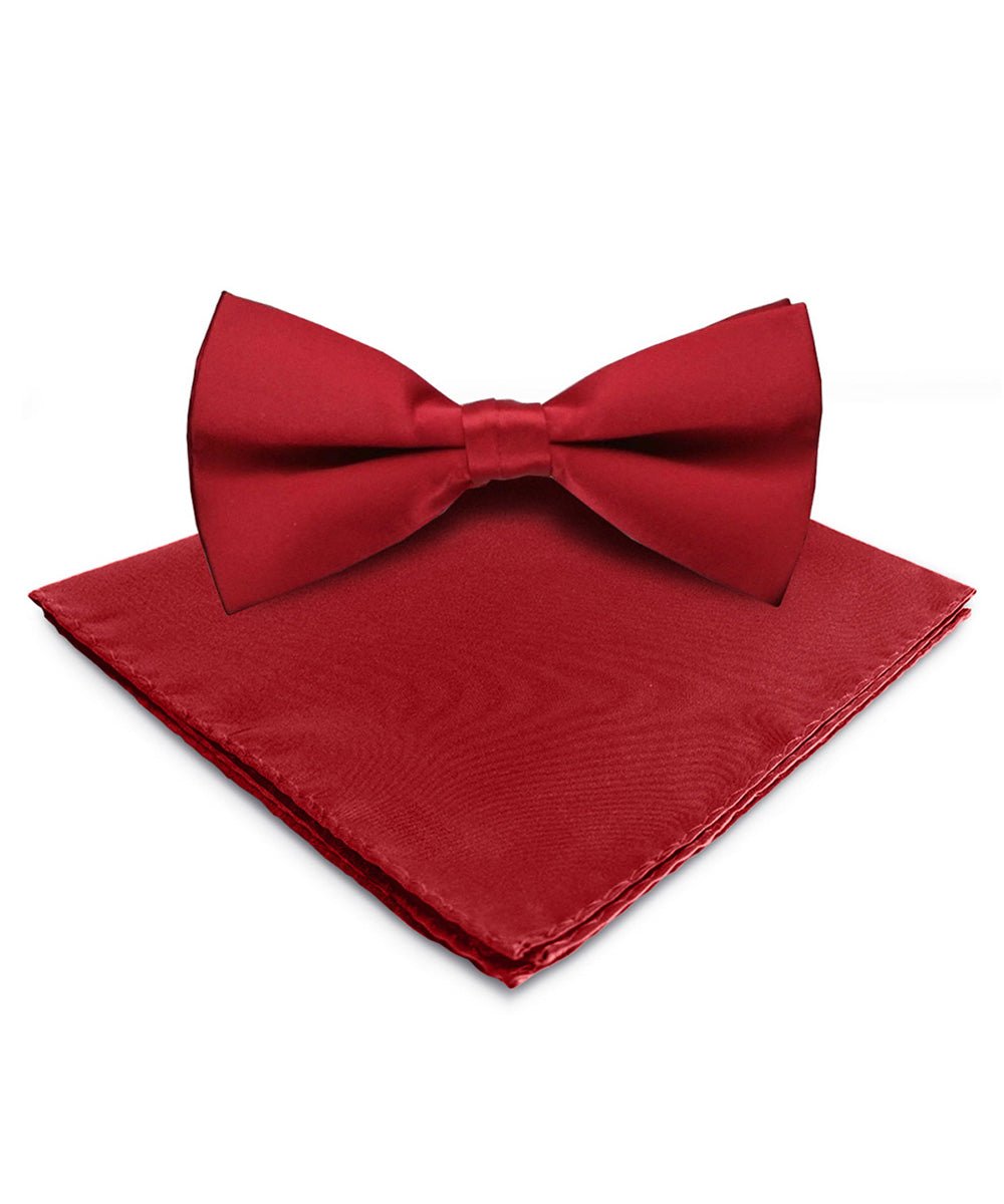 Vittorio Farina Men's Satin Bow Tie &amp; Pocket Square in Gift Box - basic - bow - tie - hanky - wine - Classy Cufflinks