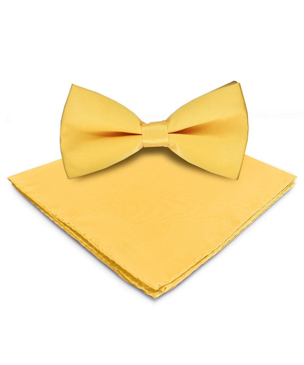 Vittorio Farina Men's Satin Bow Tie &amp; Pocket Square in Gift Box - basic - bow - tie - hanky - yellow - Classy Cufflinks
