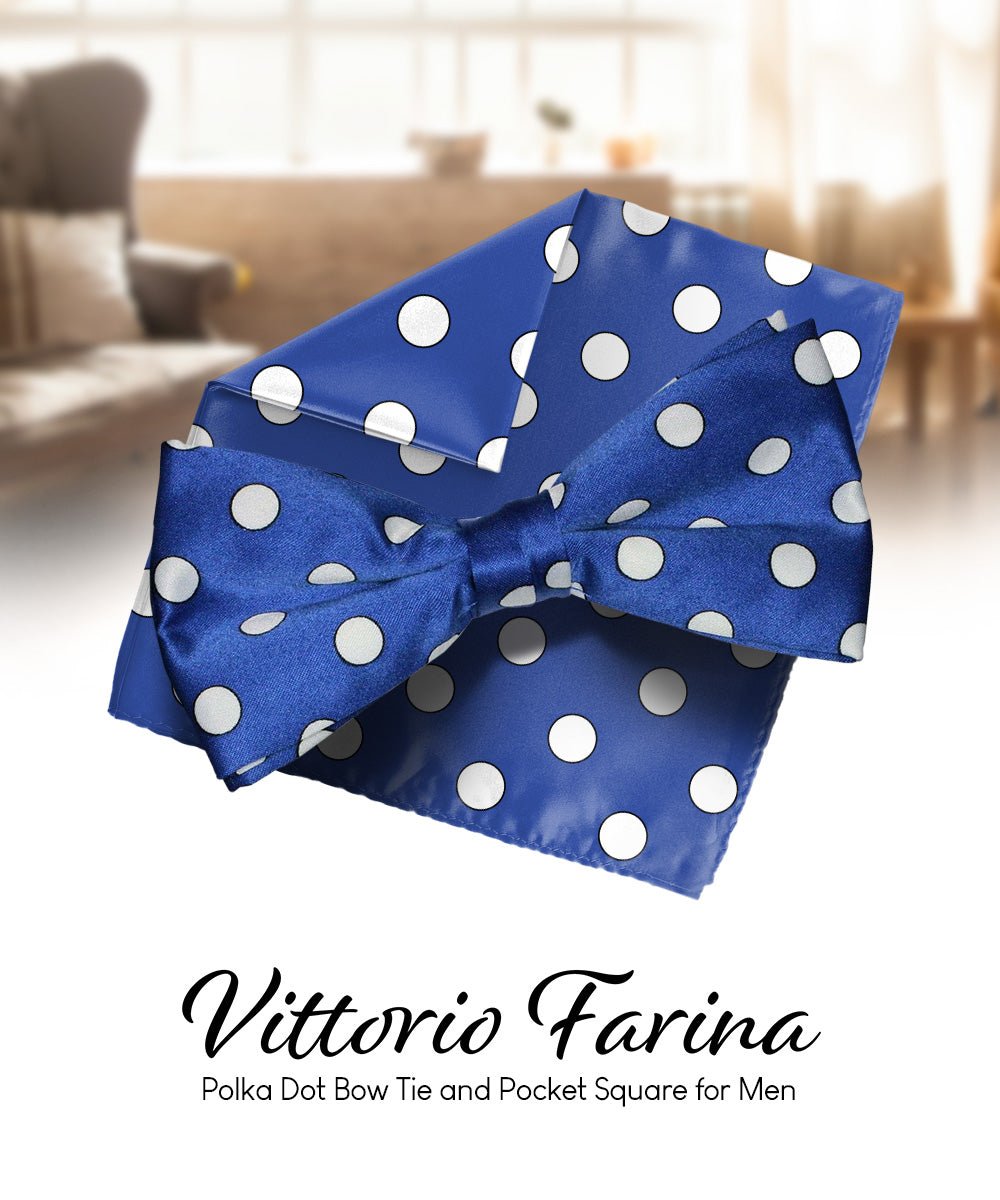 Vittorio Farina Men's Polka Dot Satin Bow Tie &amp; Pocket Square in Gift Box - bh - 0001 - Classy Cufflinks