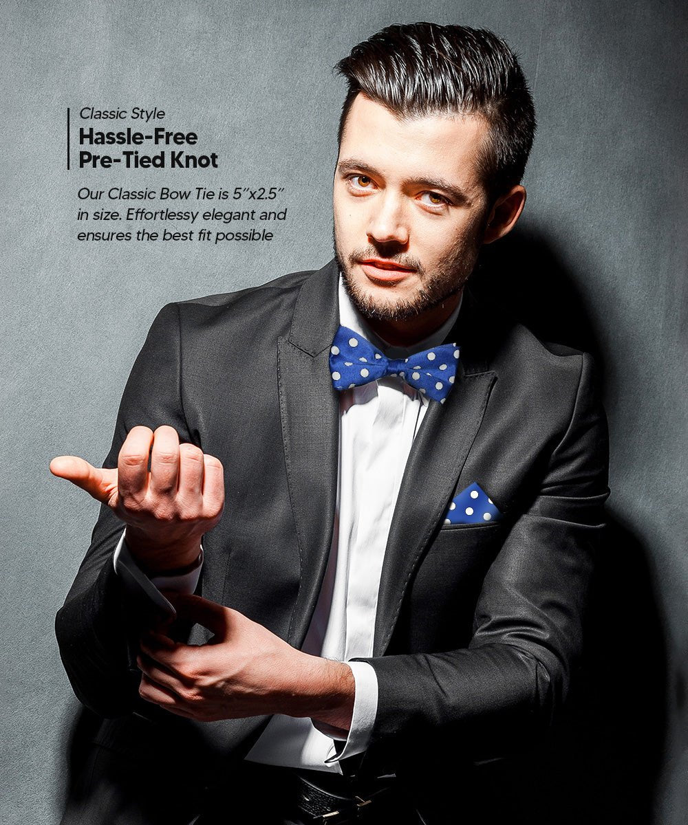 Vittorio Farina Men's Polka Dot Satin Bow Tie &amp; Pocket Square in Gift Box - bh - 0001 - Classy Cufflinks