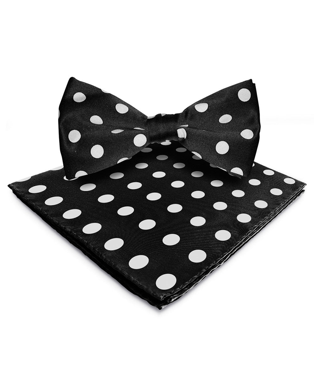 Vittorio Farina Men's Polka Dot Satin Bow Tie &amp; Pocket Square in Gift Box - bh - 0002 - Classy Cufflinks