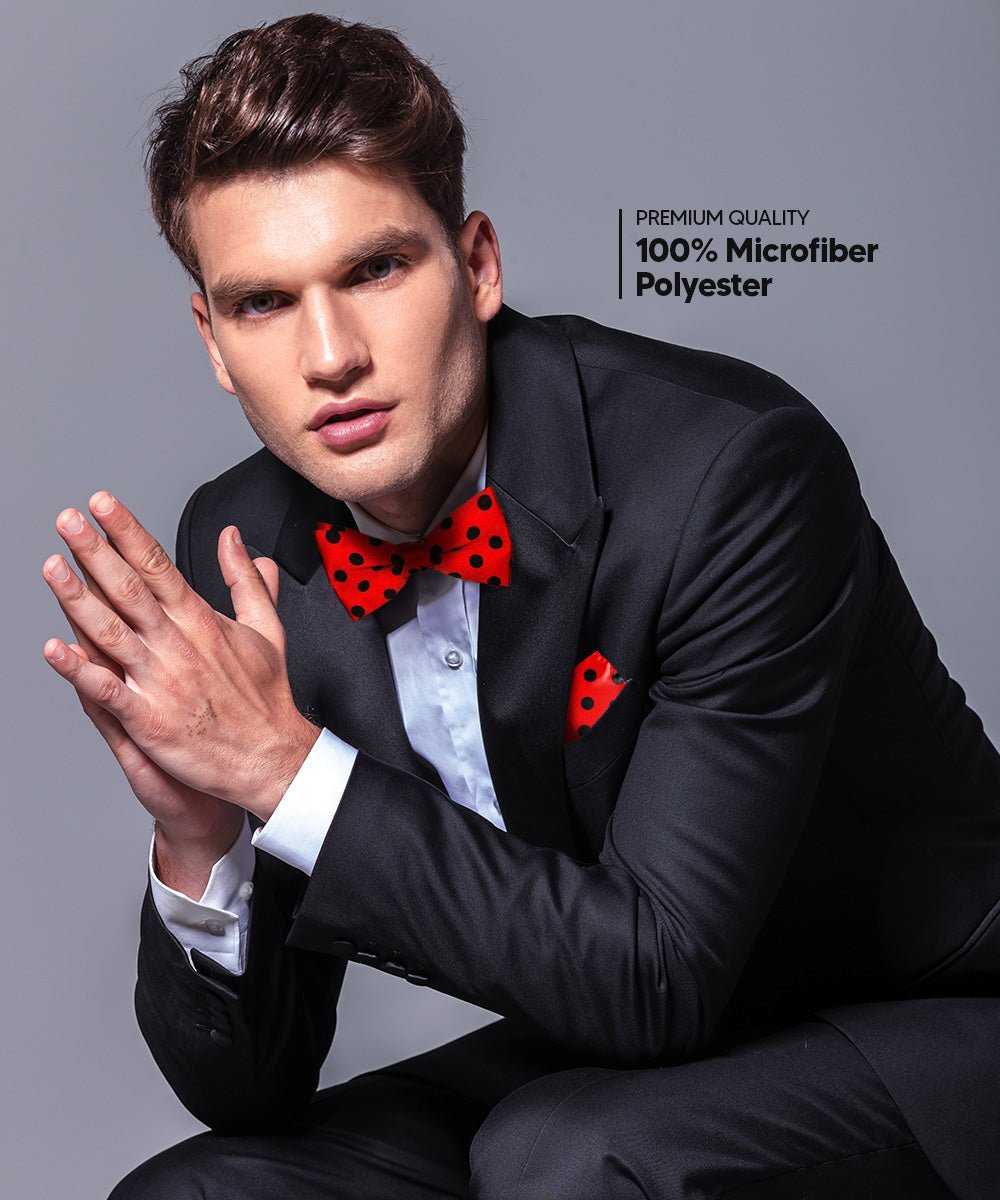 Vittorio Farina Men's Polka Dot Satin Bow Tie & Pocket Square in Gift Box - bh - 0003 - Classy Cufflinks