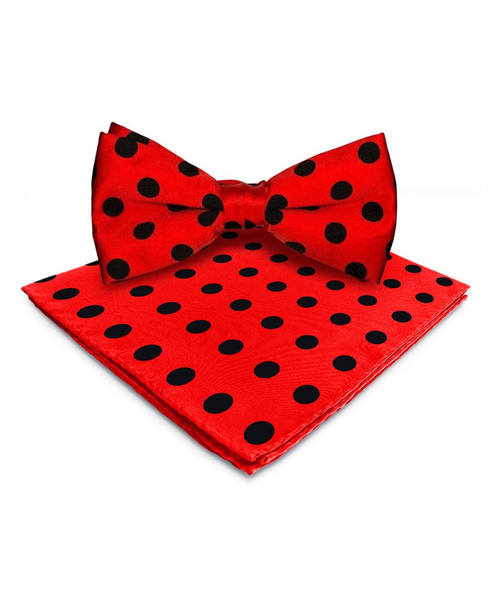 Vittorio Farina Men's Polka Dot Satin Bow Tie &amp; Pocket Square in Gift Box - bh - 0003 - Classy Cufflinks