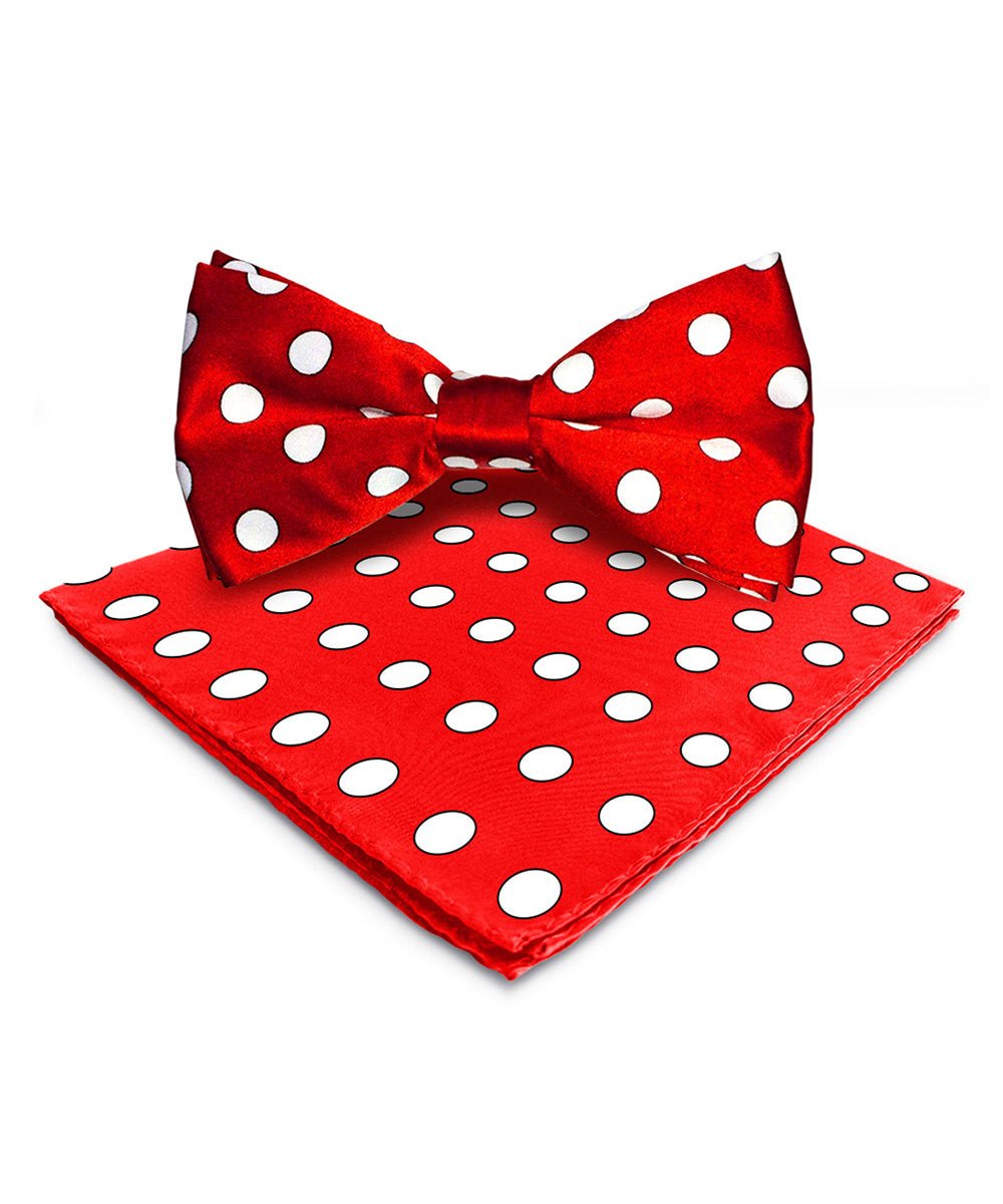 Vittorio Farina Men's Polka Dot Satin Bow Tie &amp; Pocket Square in Gift Box - bh - 0004 - Classy Cufflinks