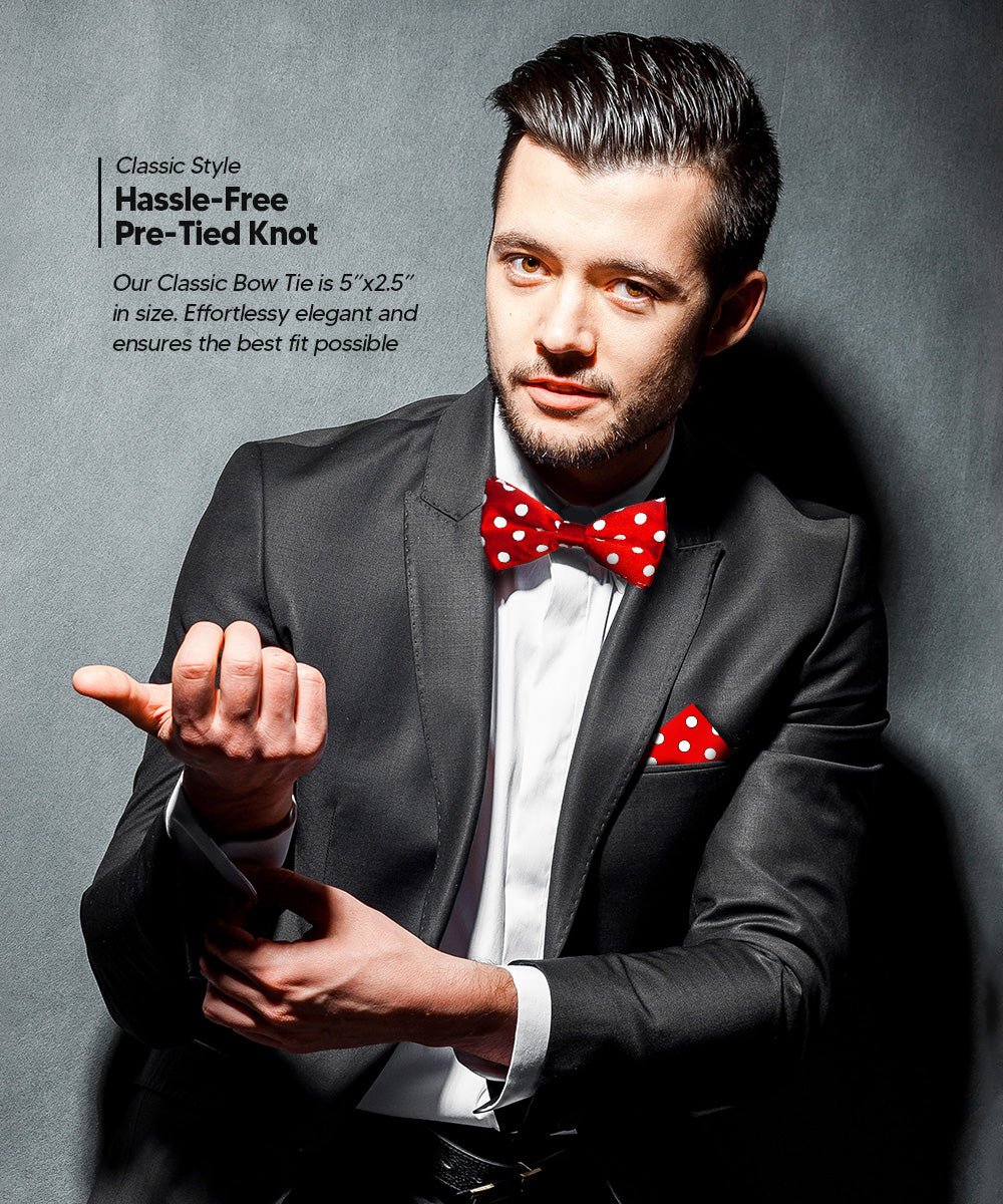 Vittorio Farina Men's Polka Dot Satin Bow Tie & Pocket Square in Gift Box - bh - 0004 - Classy Cufflinks