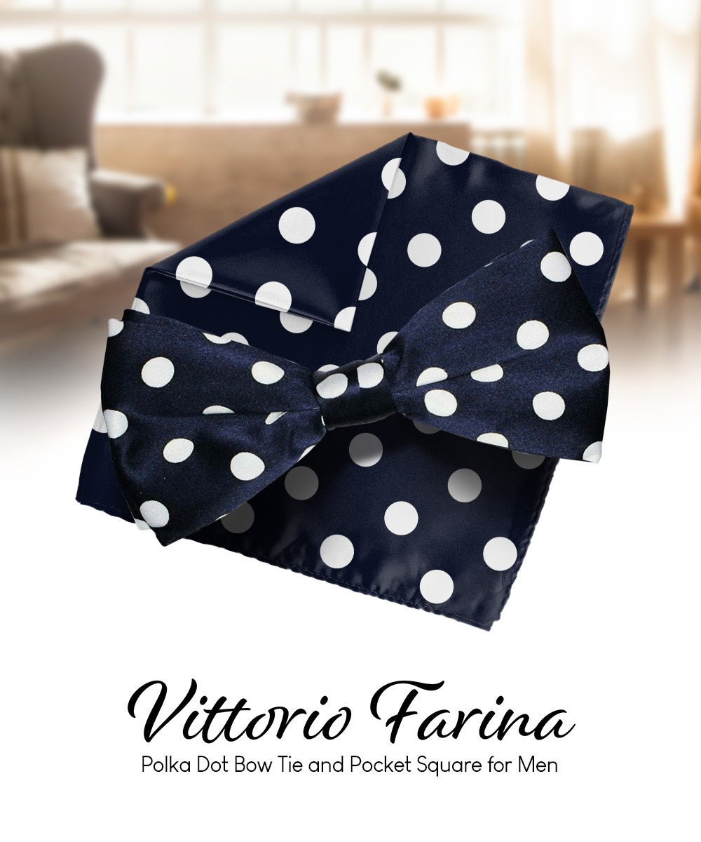 Vittorio Farina Men's Polka Dot Satin Bow Tie &amp; Pocket Square in Gift Box - bh - 0005 - Classy Cufflinks