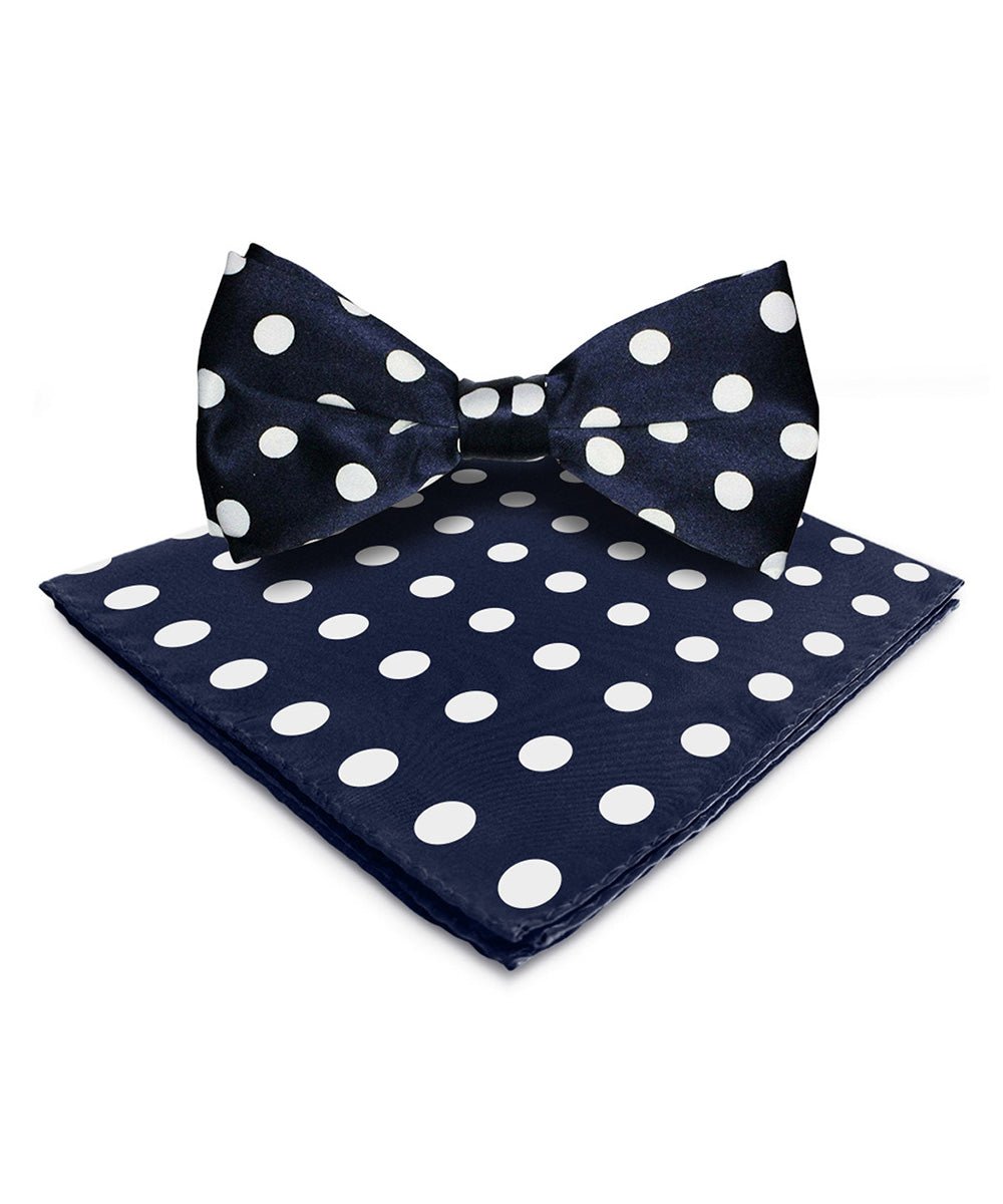 Vittorio Farina Men's Polka Dot Satin Bow Tie &amp; Pocket Square in Gift Box - bh - 0005 - Classy Cufflinks