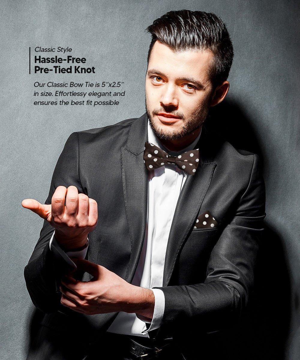 Vittorio Farina Men's Polka Dot Satin Bow Tie &amp; Pocket Square in Gift Box - bh - 0006 - Classy Cufflinks