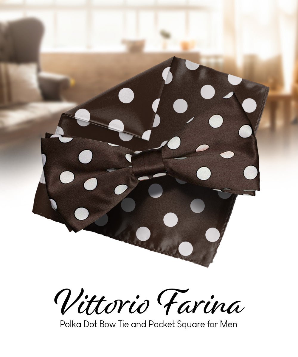 Vittorio Farina Men's Polka Dot Satin Bow Tie &amp; Pocket Square in Gift Box - bh - 0006 - Classy Cufflinks