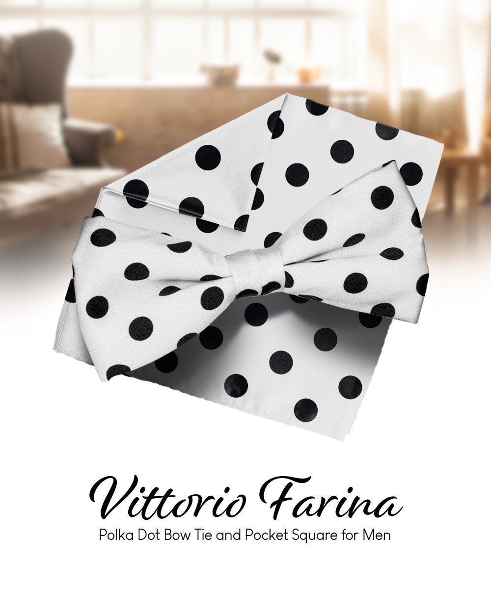 Vittorio Farina Men's Polka Dot Satin Bow Tie &amp; Pocket Square in Gift Box - bh - 0007 - Classy Cufflinks