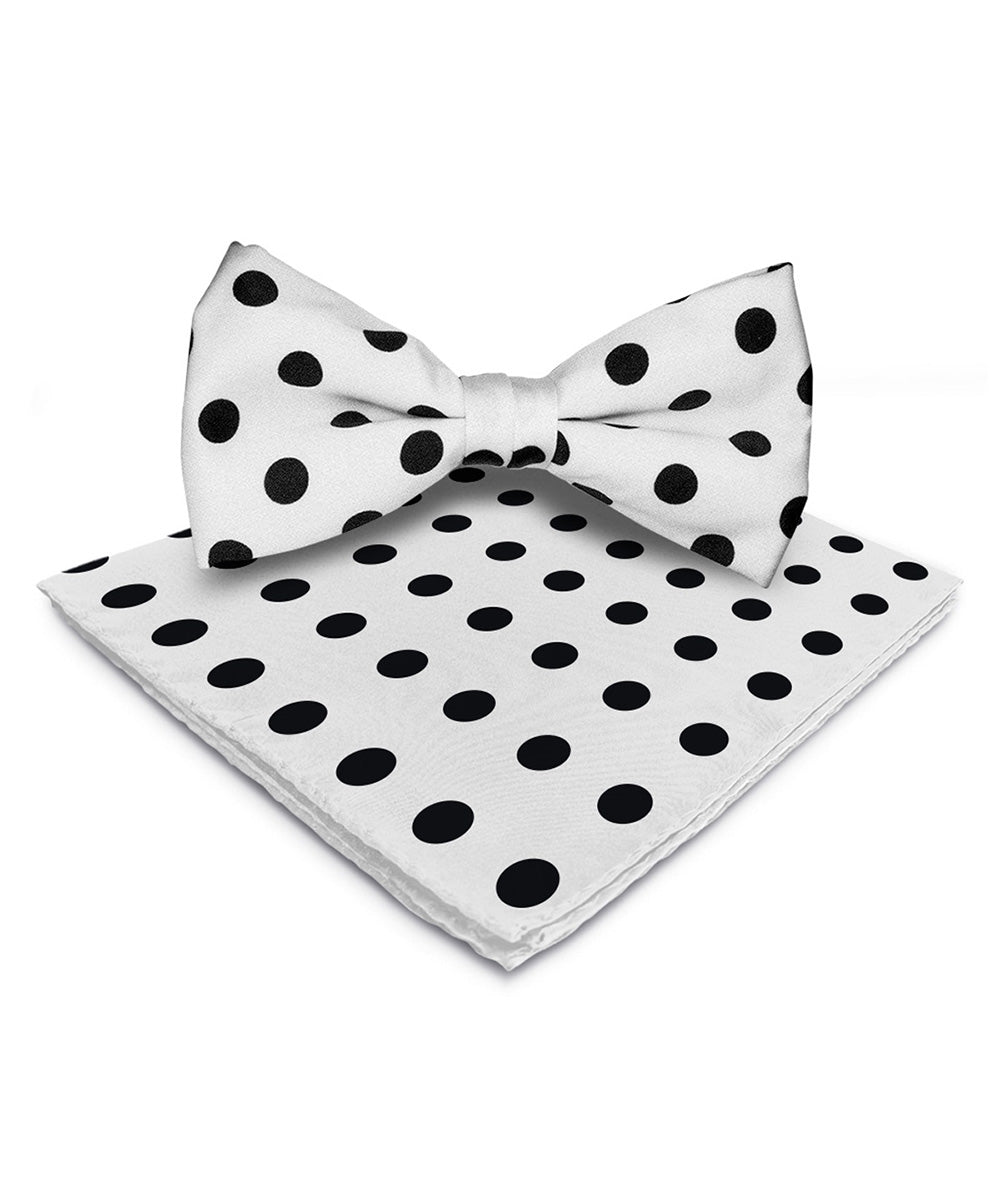Vittorio Farina Men's Polka Dot Satin Bow Tie &amp; Pocket Square in Gift Box - bh - 0007 - Classy Cufflinks