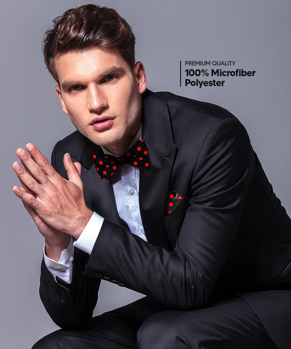 Vittorio Farina Men's Polka Dot Satin Bow Tie &amp; Pocket Square in Gift Box - bh - 0008 - Classy Cufflinks