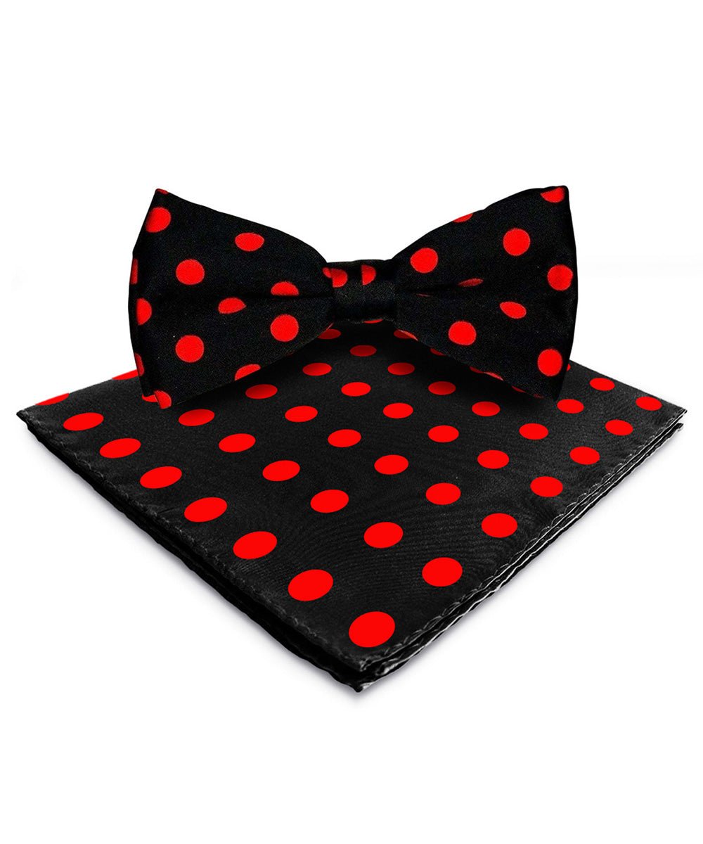 Vittorio Farina Men's Polka Dot Satin Bow Tie &amp; Pocket Square in Gift Box - bh - 0008 - Classy Cufflinks