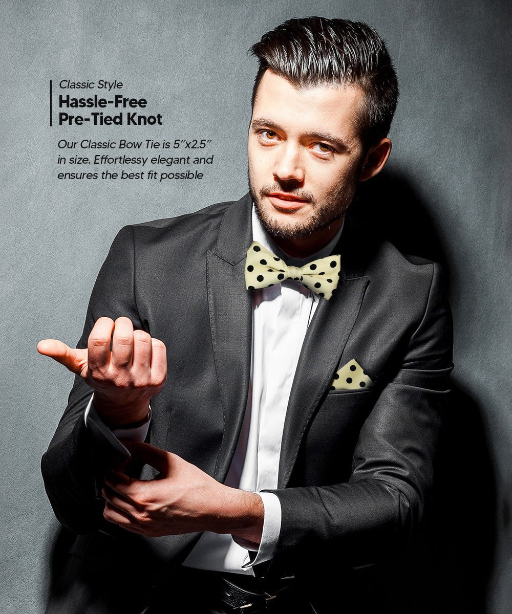 Vittorio Farina Men's Polka Dot Satin Bow Tie &amp; Pocket Square in Gift Box - bh - 0008 - a - Classy Cufflinks