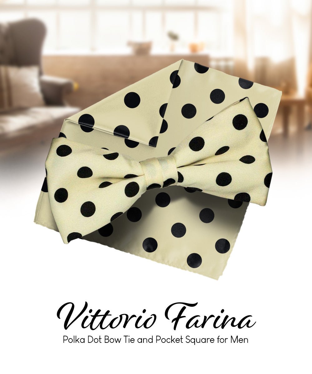 Vittorio Farina Men's Polka Dot Satin Bow Tie &amp; Pocket Square in Gift Box - bh - 0008 - a - Classy Cufflinks
