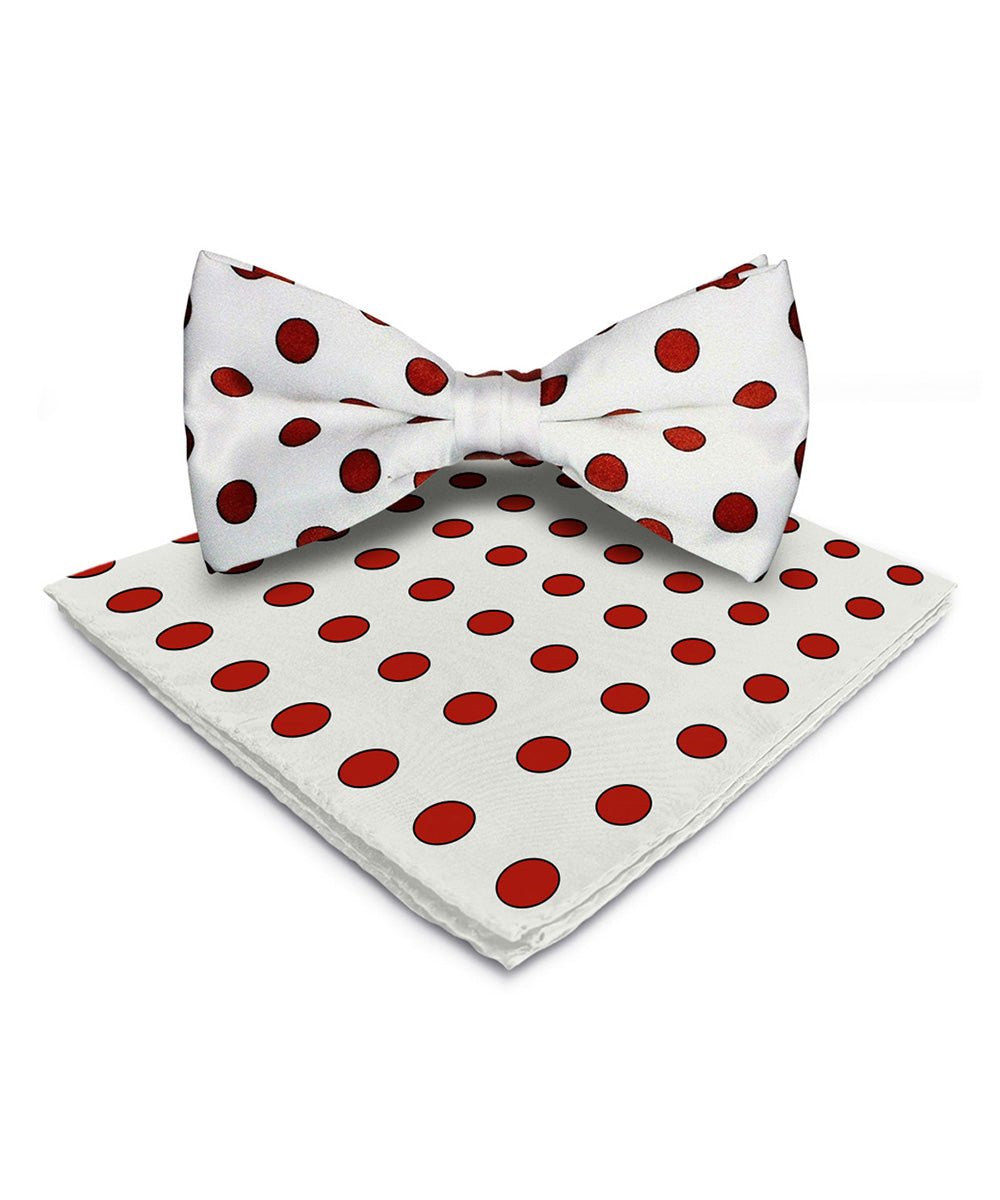 Vittorio Farina Men's Polka Dot Satin Bow Tie &amp; Pocket Square in Gift Box - bh - 0009 - Classy Cufflinks