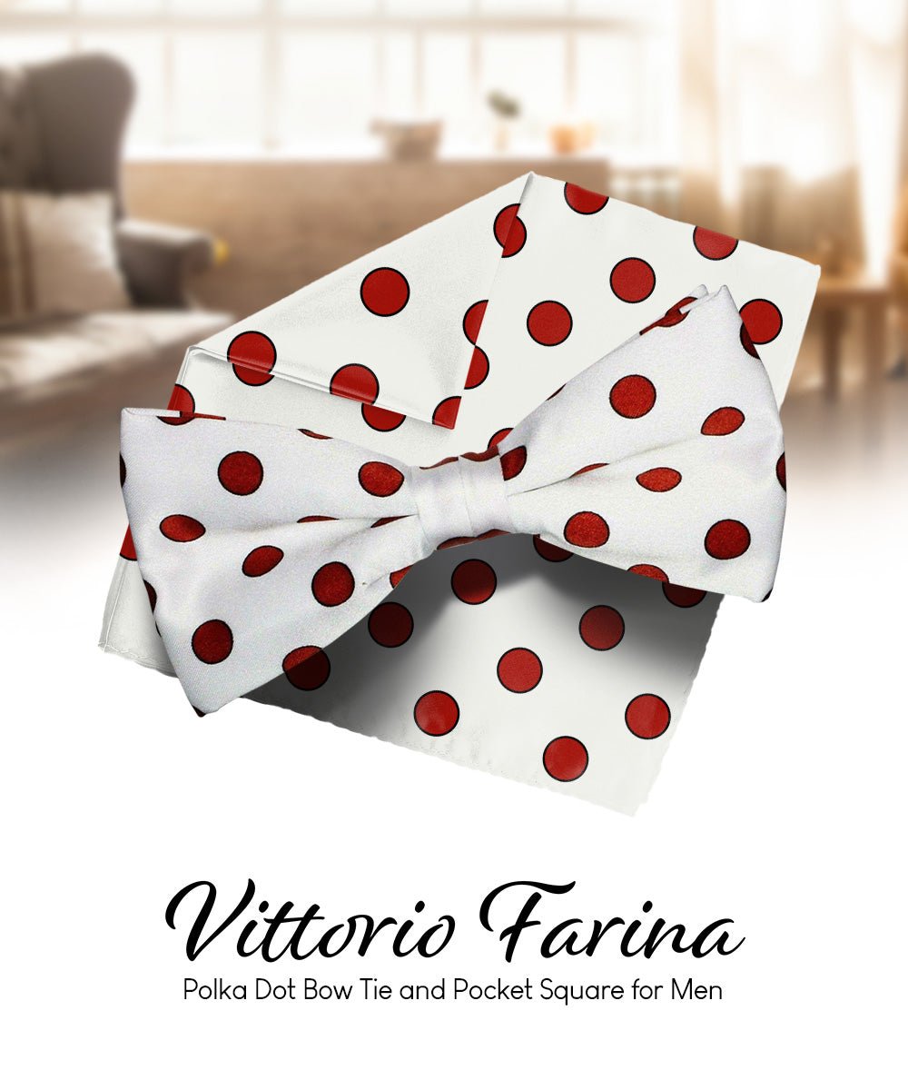 Vittorio Farina Men's Polka Dot Satin Bow Tie &amp; Pocket Square in Gift Box - bh - 0009 - Classy Cufflinks