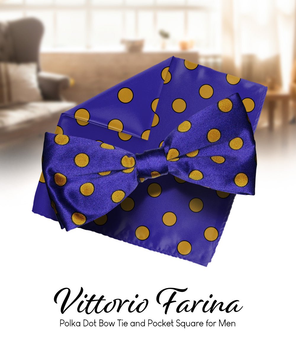 Vittorio Farina Men's Polka Dot Satin Bow Tie & Pocket Square in Gift Box - bh - 0010 - Classy Cufflinks