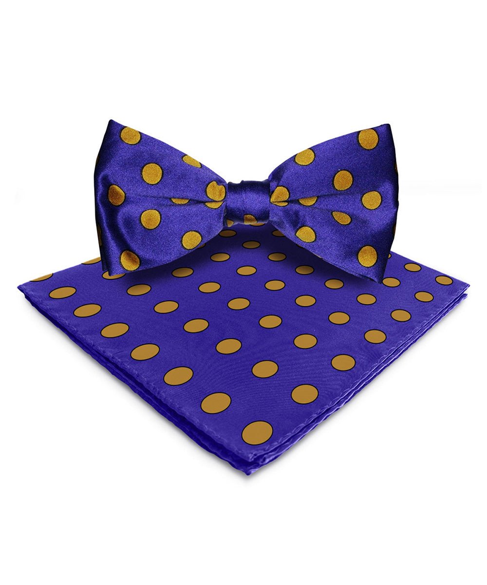 Vittorio Farina Men's Polka Dot Satin Bow Tie &amp; Pocket Square in Gift Box - bh - 0010 - Classy Cufflinks